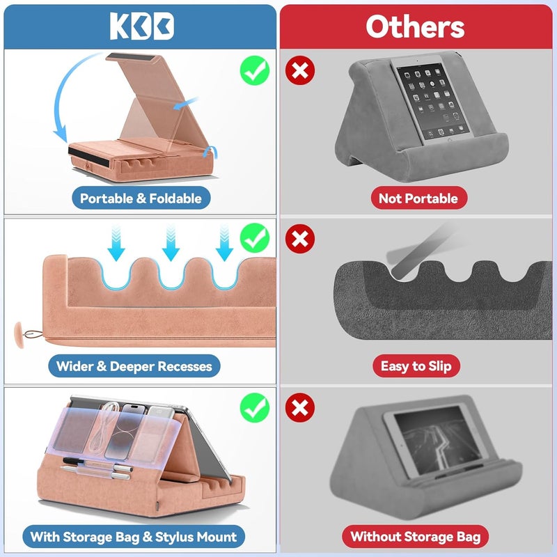 KDD Tablet Pillow Holder, Foldable iPad Stand for Lap, Bed and Desk -Tablet Soft Pad Dock with Pocket & Stylus Mount Compatible with iPad Pro 12.9, 10.5, 9.7 Air Mini 6 5 4 3, E-Reader - Image 4